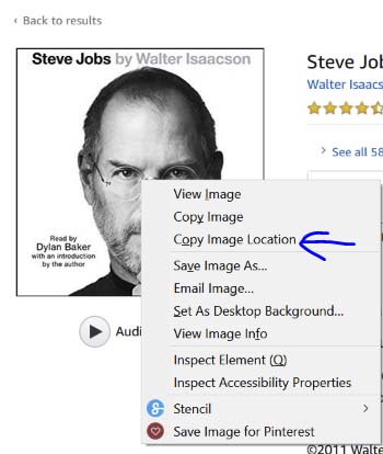 copy Amazon image URL location